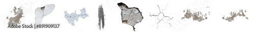 Pack x 8, High-Resolution PNG Pack of 8 Transparent Background Wall Textures: Damp Stains, Cracks, Peeling Paint, Weathered Surface, Plaster Damage, Water Marks, Structural Deterioration, Wall Imperfe