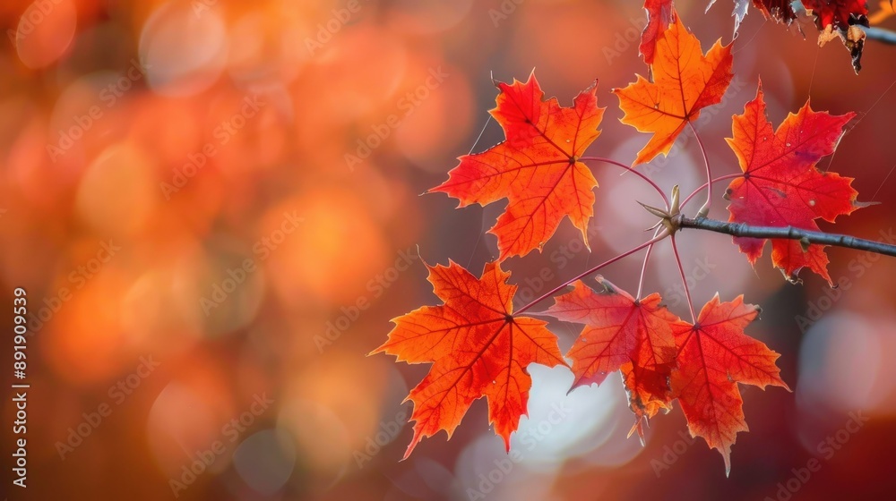 Red maple leaves on a branch during fall season Red maple leaves on a branch during fall season