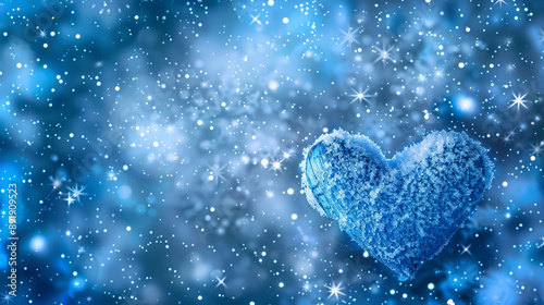light blue snowfall, love heart and star background