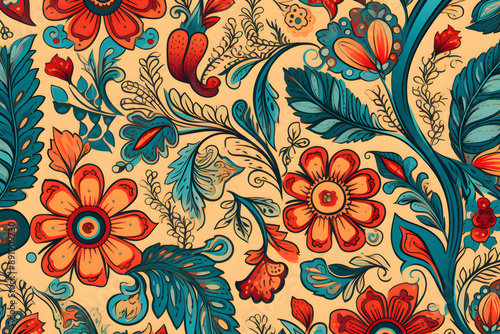 flower wallpaper vintage style illustration, flower illustration vintage style wallpaper © MrJeans