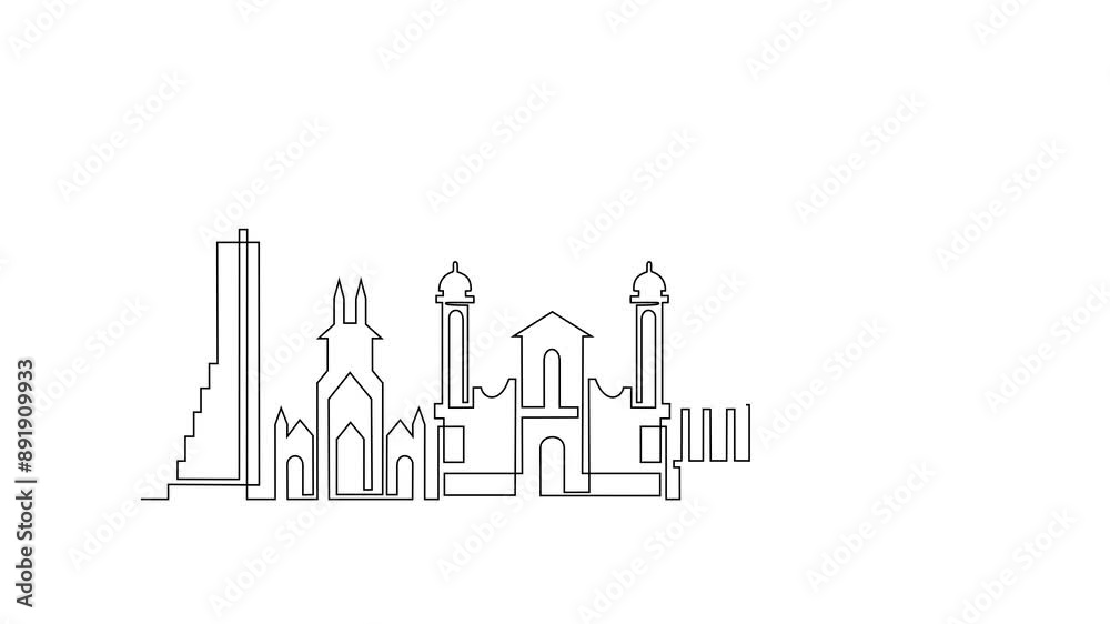 Animated self drawing of Bogota skyline video design illustration. Modern city in South America in simple linear style video design concept. Big city in Colombia. Iconic architectural building Animated self drawing of Bogota skyline video design illustration. Modern city in South America in simple linear style video design concept. Big city in Colombia. Iconic architectural building