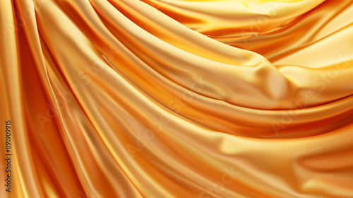 Elegant gradient of light brown, orange, gold, and yellow silk satin, creating a luxurious and abstract background. The shiny, shimmering texture evokes the elegance of curtains, drapery, or fabric