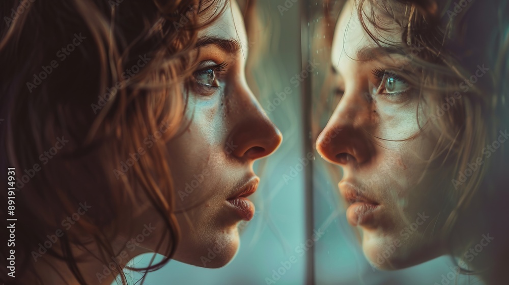 A person in red attire is captured in a moment of thought, leaning against a mirror with hands on their head, reflecting introspection and the complexities of human emotions. A person in red attire is captured in a moment of thought, leaning against a mirror with hands on their head, reflecting introspection and the complexities of human emotions.