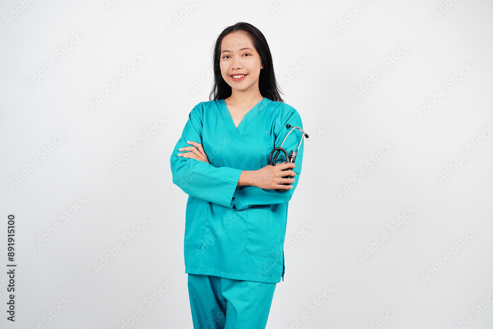 Female nurse smiling isolated background Female nurse smiling isolated background