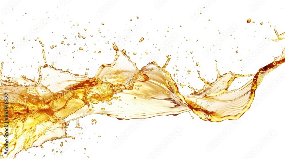 Fototapeta premium Close-up of a dynamic cooking oil splash, isolated on white, showcasing motion
