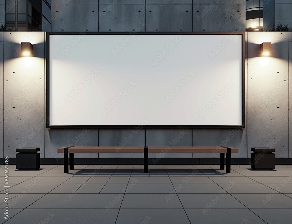 Empty white signboard mockup at a sports stadium entrance Empty white signboard mockup at a sports stadium entrance