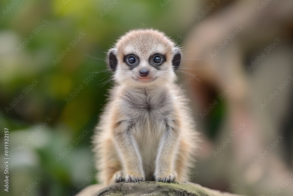 A meerkat stands upright, focused on its surroundings, with a backdrop of natural, greenery-filled foliage. A meerkat stands upright, focused on its surroundings, with a backdrop of natural, greenery-filled foliage.