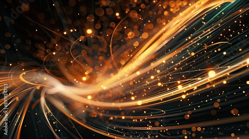 Abstract light trails and sparkles on a dark background, conveying a sense of mystery and enchantment