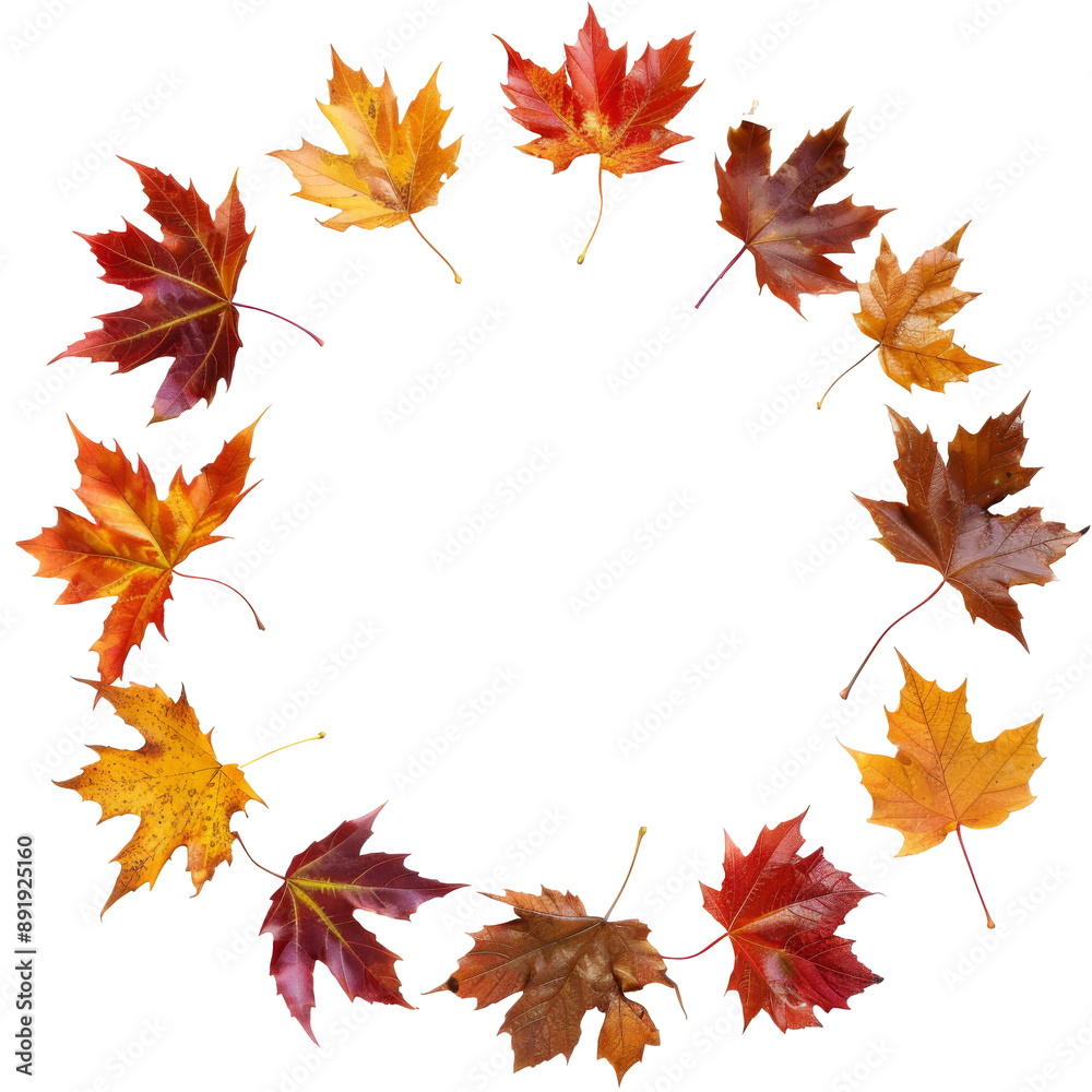 Round autumnal leaves frame isolated on white or transparent background Round autumnal leaves frame isolated on white or transparent background