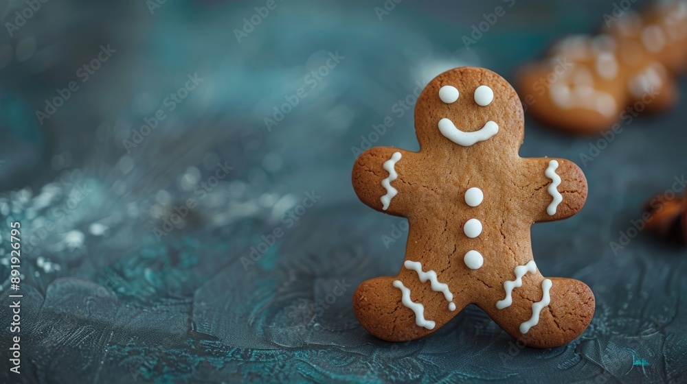 Christmas gingerbread man cookie with copy space on food background Christmas gingerbread man cookie with copy space on food background