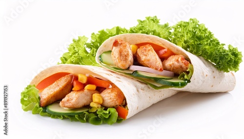 A delicious crispy chicken fillet wrapped in a soft tortilla, perfect for a quick and tasty meal. photo