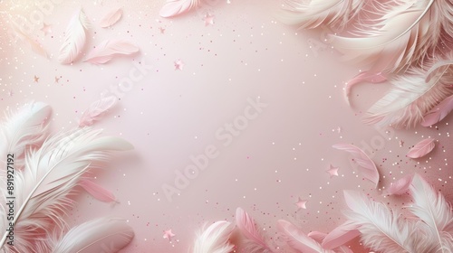 fairy tale card design, a charming greeting card template with delicate feathers, sparkling stars, and ample space for your heartfelt message, creating a whimsical design