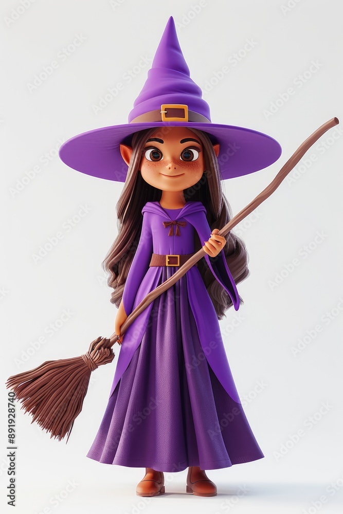 A high-resolution 3D cartoon illustration of a cute witch with a pointy hat and a broom, whimsical and charming, front-facing view. A high-resolution 3D cartoon illustration of a cute witch with a pointy hat and a broom, whimsical and charming, front-facing view.