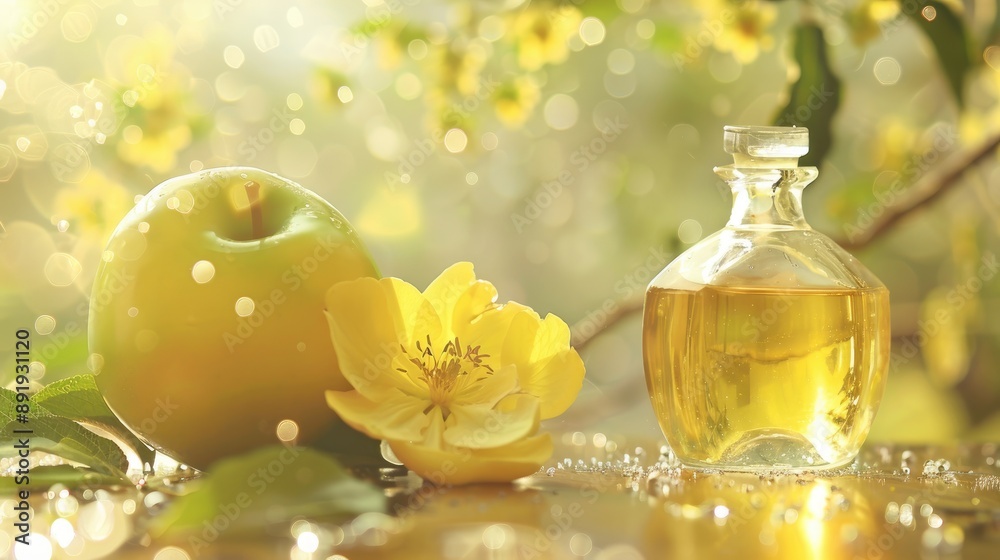 Apple scent from yellow fruit and air freshener bottle Apple scent from yellow fruit and air freshener bottle