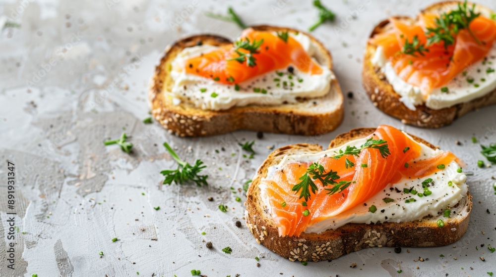 gourmet breakfast options, indulge in a lavish breakfast with cream cheese and smoked salmon toast, easily customizable and perfect for a relaxing morning against an airy background gourmet breakfast options, indulge in a lavish breakfast with cream cheese and smoked salmon toast, easily customizable and perfect for a relaxing morning against an airy background