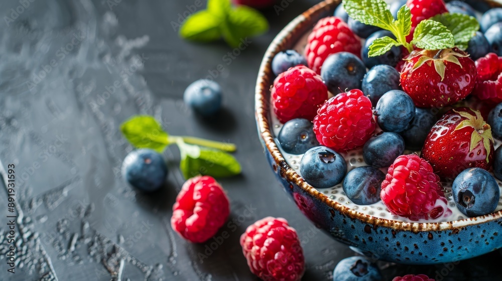 healthy breakfast option chia pudding made with coconut milk and topped with fresh berries, great for promoting superfood benefits add text if desired healthy breakfast option chia pudding made with coconut milk and topped with fresh berries, great for promoting superfood benefits add text if desired