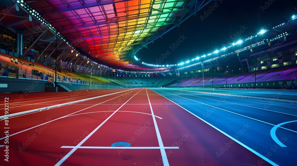 athletics stadium with track at panorama night view. athletics stadium with track at panorama night view.