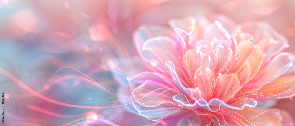 A dreamy, pastel-colored abstract flower with soft, blurred bokeh lights, creating a serene and ethereal atmosphere. A dreamy, pastel-colored abstract flower with soft, blurred bokeh lights, creating a serene and ethereal atmosphere.