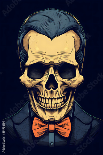 vintage style illustrated skull colorful, colorful skull vintage style illustrated, skull wallpaper © MrJeans