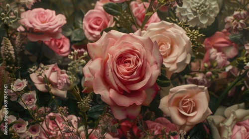 Pink rose in a floral display