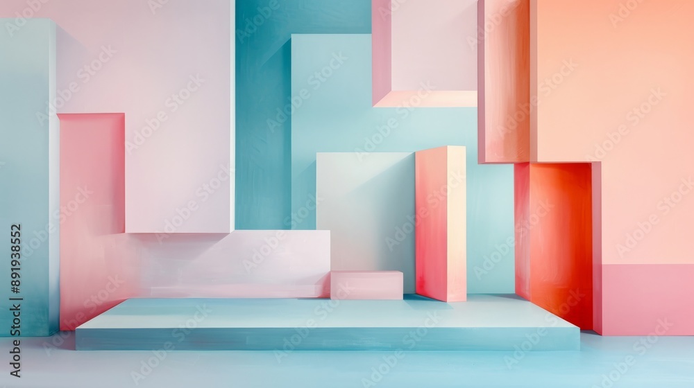 Abstract geometric background with pastel-colored 3D shapes. Modern, minimalistic design perfect for creative projects and presentations. Abstract geometric background with pastel-colored 3D shapes. Modern, minimalistic design perfect for creative projects and presentations.