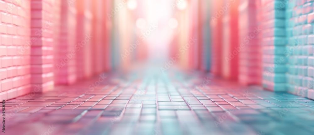 Abstract urban scene with illuminated neon lights and colorful brick walls, creating a futuristic feel with pink and blue tones. Abstract urban scene with illuminated neon lights and colorful brick walls, creating a futuristic feel with pink and blue tones.