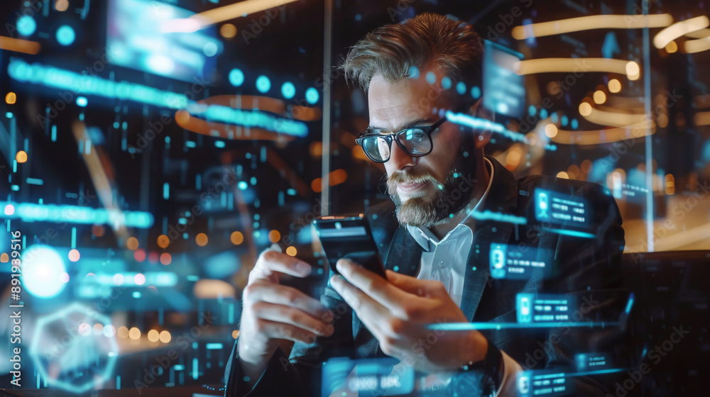 Online banking businessman using a smartphone with a credit card, illustrating fintech and blockchain concepts in digital finance and secure transactions through mobile devices. Online banking businessman using a smartphone with a credit card, illustrating fintech and blockchain concepts in digital finance and secure transactions through mobile devices.