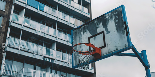 Aro de basquete em ambiente urbano photo