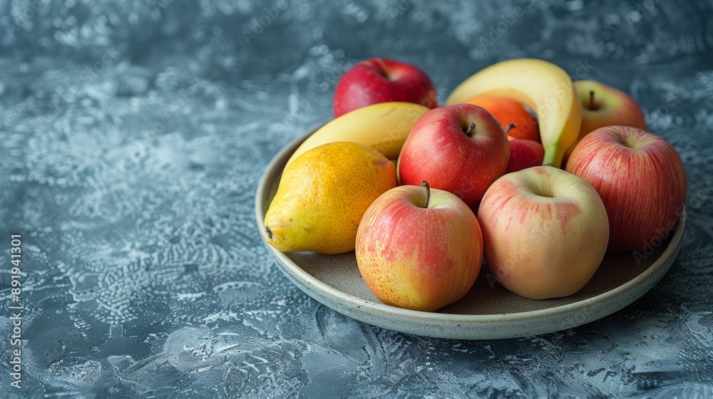 fruit platter art, an artfully arranged plate of seasonal fruits like apples, pears, and bananas creates a delightful and healthy snack, with space for background text or designs fruit platter art, an artfully arranged plate of seasonal fruits like apples, pears, and bananas creates a delightful and healthy snack, with space for background text or designs