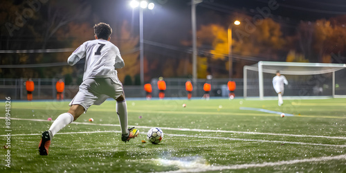 Jogador de futebol marcando um gol photo