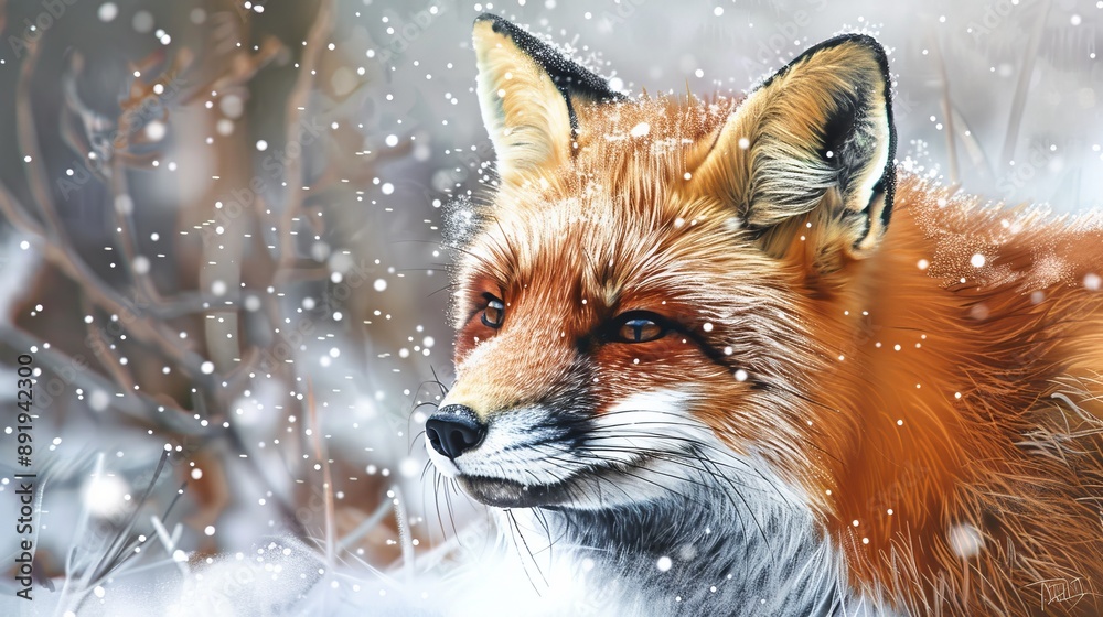 A red fox stands amidst a snowy landscape, with delicate snowflakes falling around it. The image captures the essence of winter wildlife in a serene and tranquil setting. A red fox stands amidst a snowy landscape, with delicate snowflakes falling around it. The image captures the essence of winter wildlife in a serene and tranquil setting.