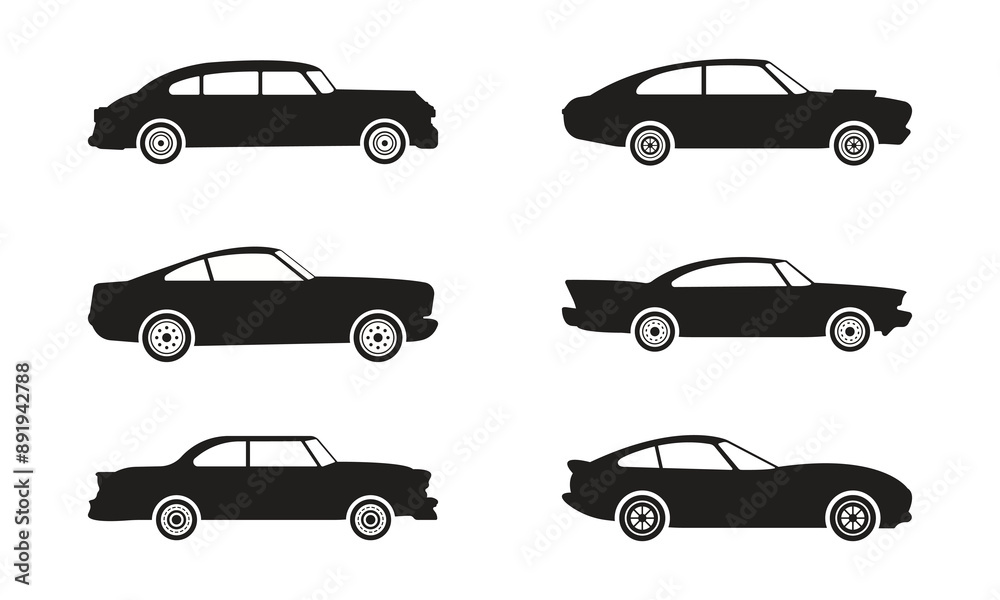 Vector Flat Design Car Silhouette Set Vector Flat Design Car Silhouette Set