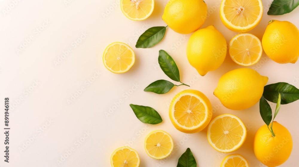 Fresh lemons and leaves on a white background, perfect for culinary, food, and health-related designs. Fresh lemons and leaves on a white background, perfect for culinary, food, and health-related designs.