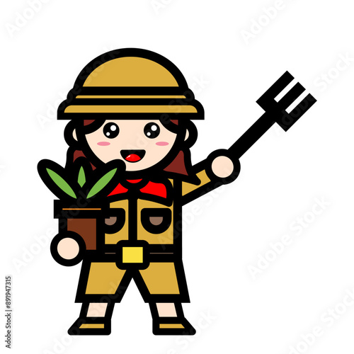 female archaeologist carrying plants