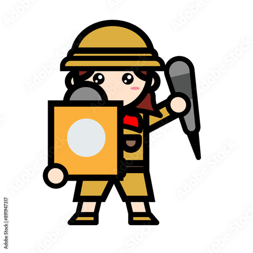 female archaeologist holding notebook