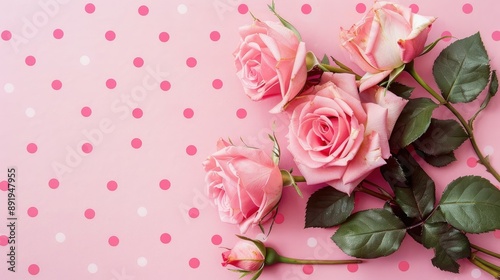 Pink roses on pink dot background
