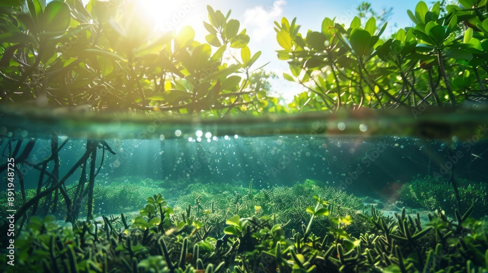 Fototapeta premium world mangrove day background concept. underwater view