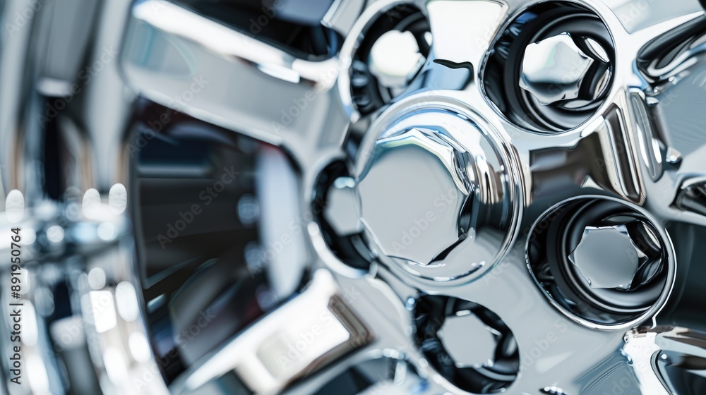 Close up of shiny metal bolts securing a car wheel on a white background Close up of shiny metal bolts securing a car wheel on a white background