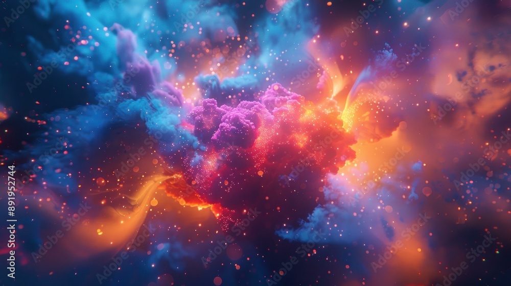 A vibrant 3D abstract visualizer with a colorful display of particles, resembling a cosmic nebula. The image features dynamic swirls and glowing spots in hues of blue, pink, orange, and purple. A vibrant 3D abstract visualizer with a colorful display of particles, resembling a cosmic nebula. The image features dynamic swirls and glowing spots in hues of blue, pink, orange, and purple.