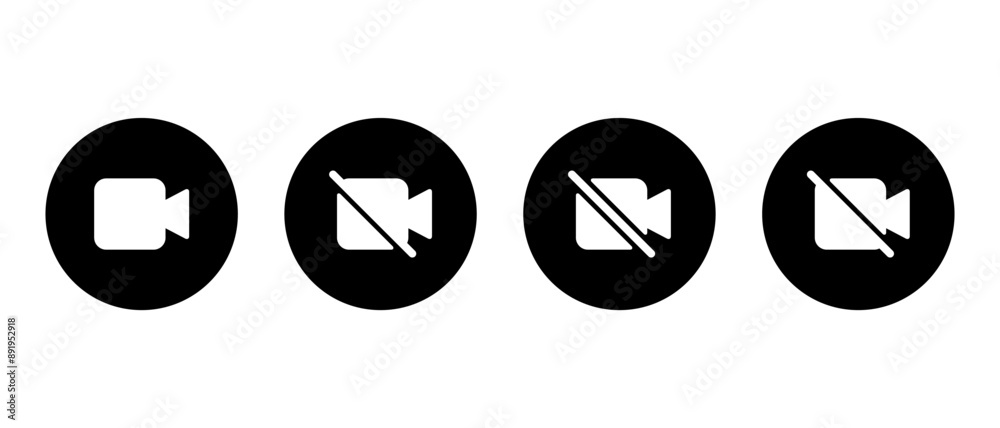 Video call and camera off icon on black circle Video call and camera off icon on black circle