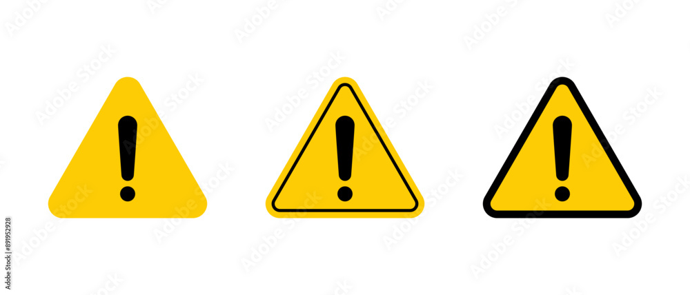 Warning, danger, caution icon set in flat style. Exclamation mark on triangle sign symbol Warning, danger, caution icon set in flat style. Exclamation mark on triangle sign symbol