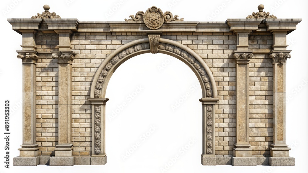 Obraz premium isolated cobblestone stone portal with ornate frames set against white background ideal for design creative elements and exquisite textures