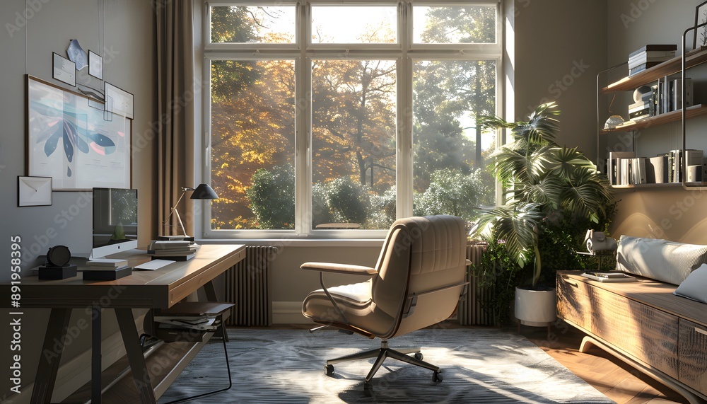 Obraz premium Home Office with Window View