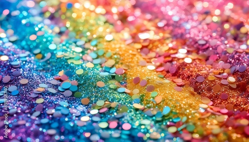 パステルカラーのレインボウカラーのラメ・グリッターの背景画像（Pastel rainbow colored glitter background image.）
