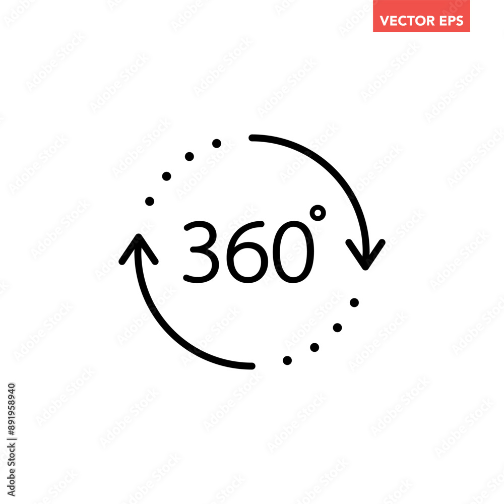 Black single round 360 degrees icon, simple arrow rotation shape flat design vector pictogram vector for app ads logotype web website button ui ux interface elements isolated on white background Black single round 360 degrees icon, simple arrow rotation shape flat design vector pictogram vector for app ads logotype web website button ui ux interface elements isolated on white background