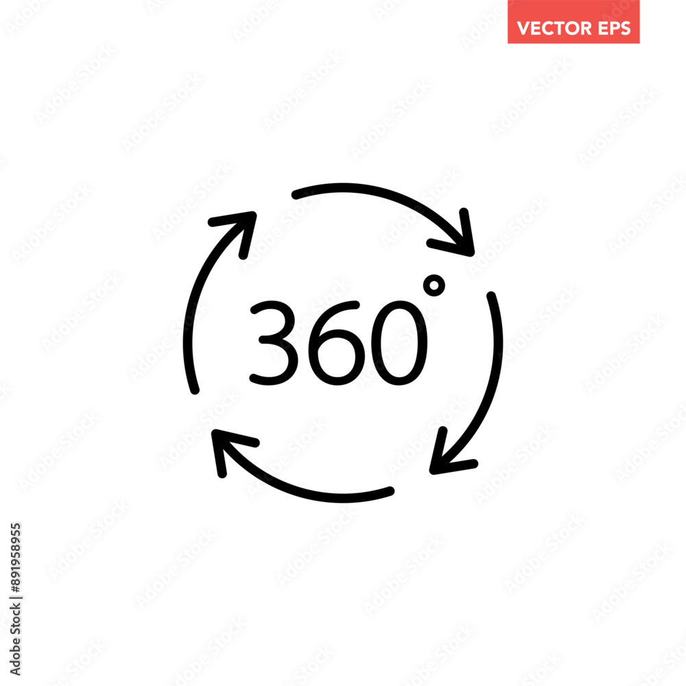 Black single round 360 degrees icon, simple arrow rotation shape flat design vector pictogram vector for app ads logotype web website button ui ux interface elements isolated on white background Black single round 360 degrees icon, simple arrow rotation shape flat design vector pictogram vector for app ads logotype web website button ui ux interface elements isolated on white background