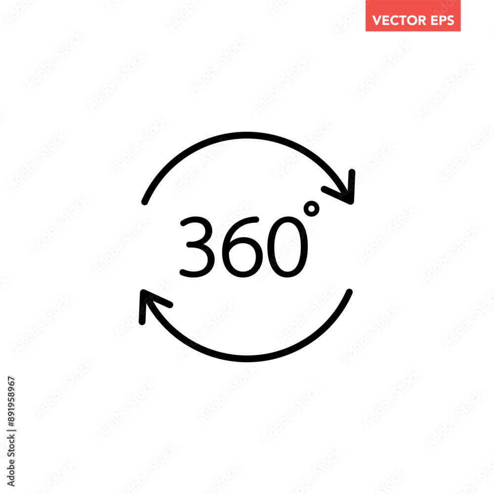 Black single round 360 degrees icon, simple arrow rotation shape flat design vector pictogram vector for app ads logotype web website button ui ux interface elements isolated on white background Black single round 360 degrees icon, simple arrow rotation shape flat design vector pictogram vector for app ads logotype web website button ui ux interface elements isolated on white background