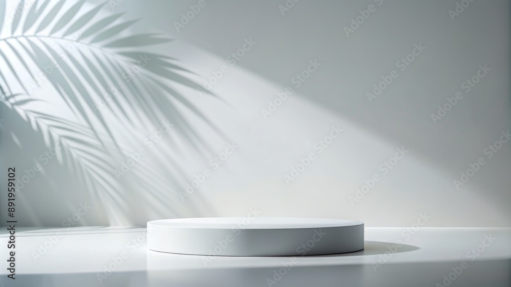 Isolated white podium stands alone on a serene, minimalistic summer platform background with subtle gradient and soft shadows. Isolated white podium stands alone on a serene, minimalistic summer platform background with subtle gradient and soft shadows.