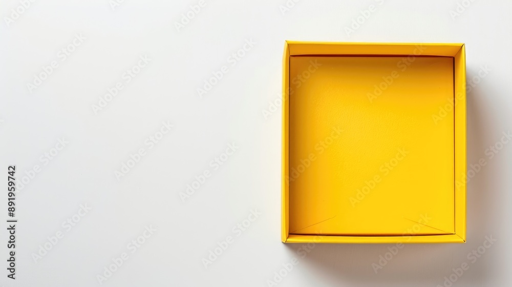 Copy space on white background with yellow box packaging Copy space on white background with yellow box packaging