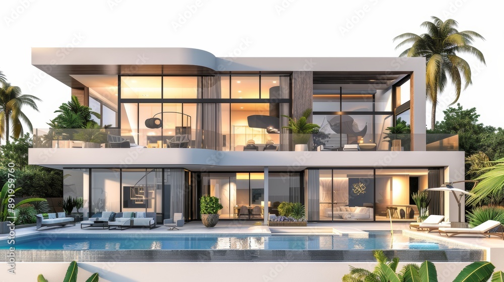 3d rendering of modern house by the river at morning, house, luxury, villa, modern, architecture, building, exterior, residential, property, designer 3d rendering of modern house by the river at morning, house, luxury, villa, modern, architecture, building, exterior, residential, property, designer